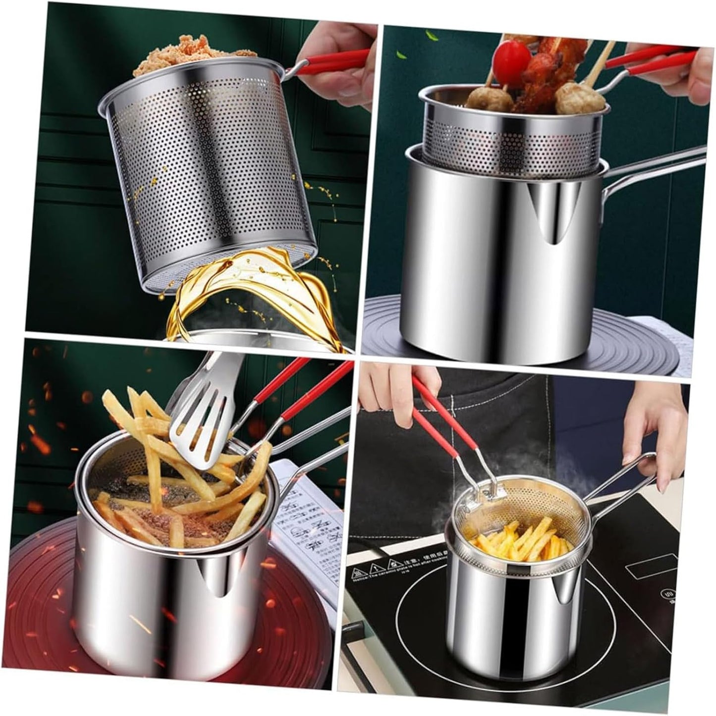 RUNTOO MU Stainless Steel Deep Frying Basket for Kitchen Cooking Pot Mesh DEMO