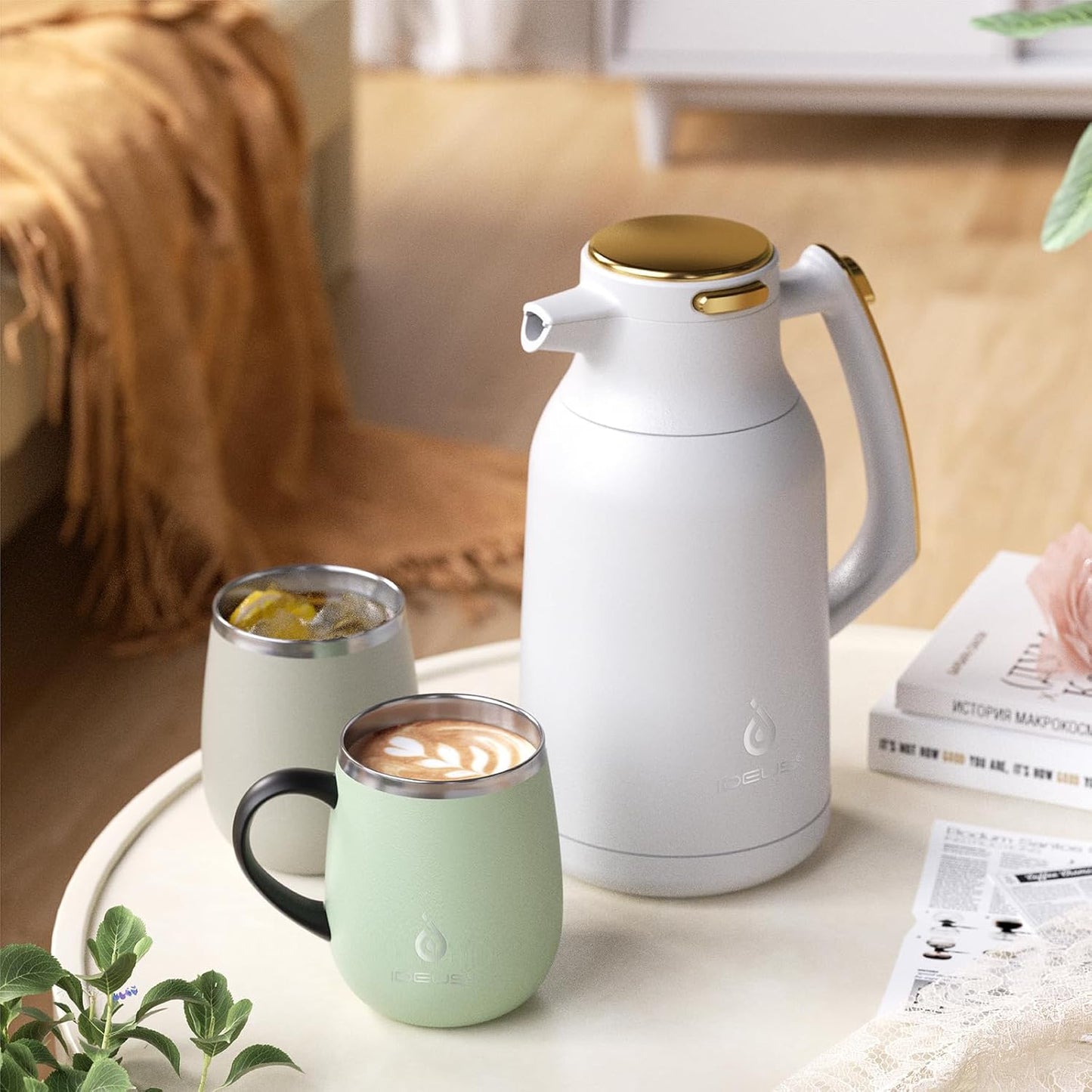 Ideus Vacuum Insulated Coffee Carafe Stainless Steel Hot Beverage 2 Liters NEW