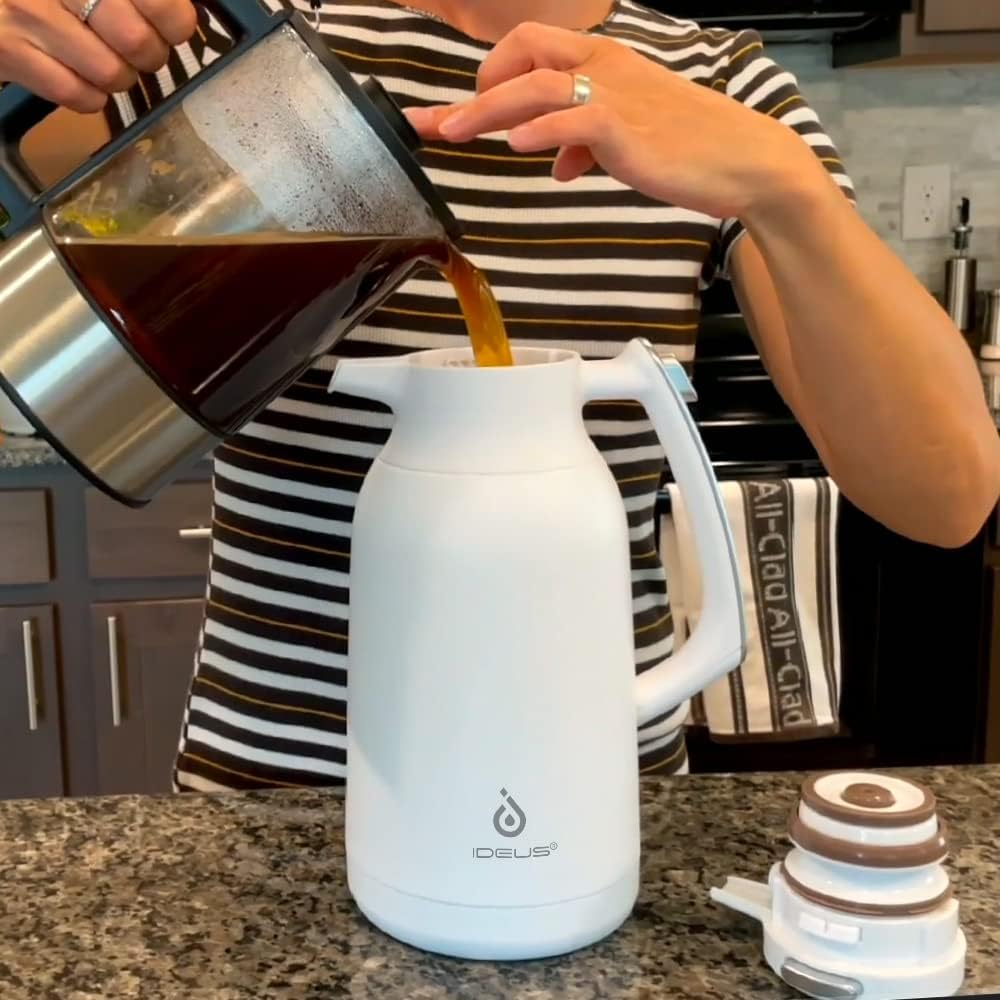 Ideus Vacuum Insulated Coffee Carafe Stainless Steel Hot Beverage 2 Liters NEW