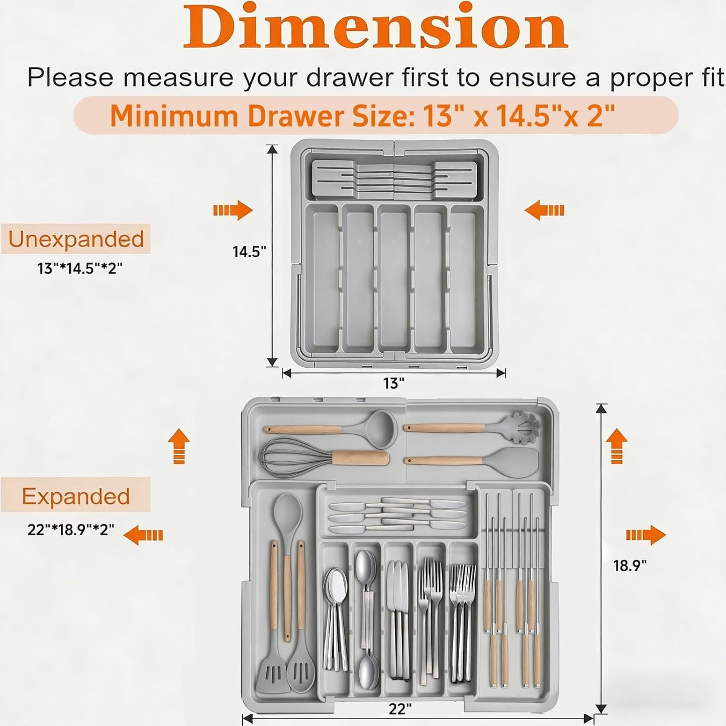 stusgo Expandable Drawer Organizer with 9 Compartments, Grey Storage Tray DEMO