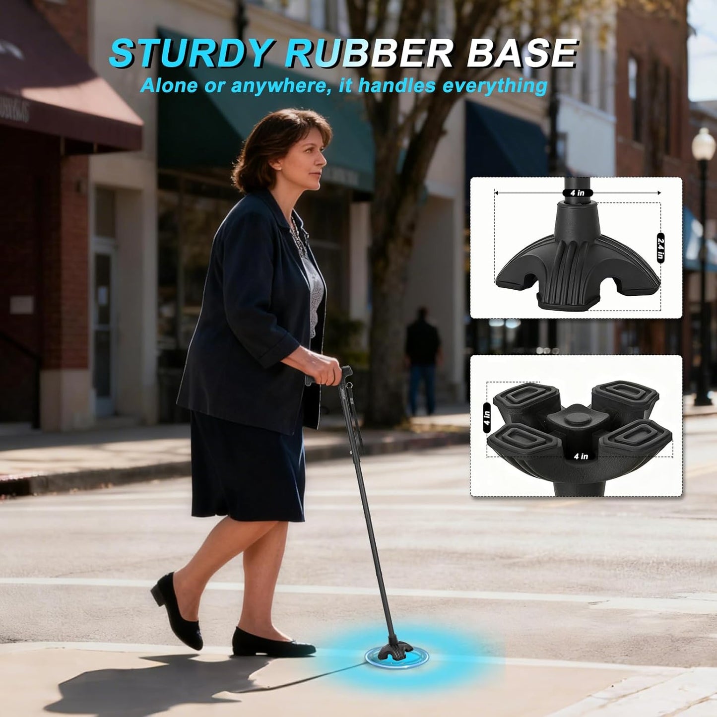 MOODIC Plus Lengthened Black Adjustable Walking Cane, 35.43-42.52 Inches DEMO