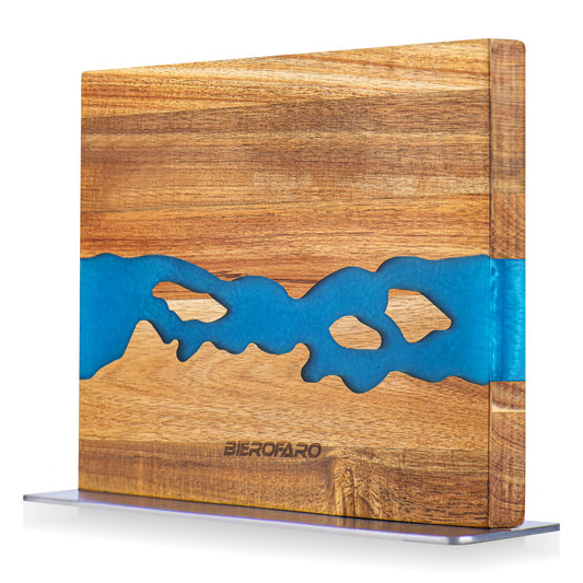 bierofaro Acacia Wood Magnetic Knife Block Holder, Double-Sided Brown NEW