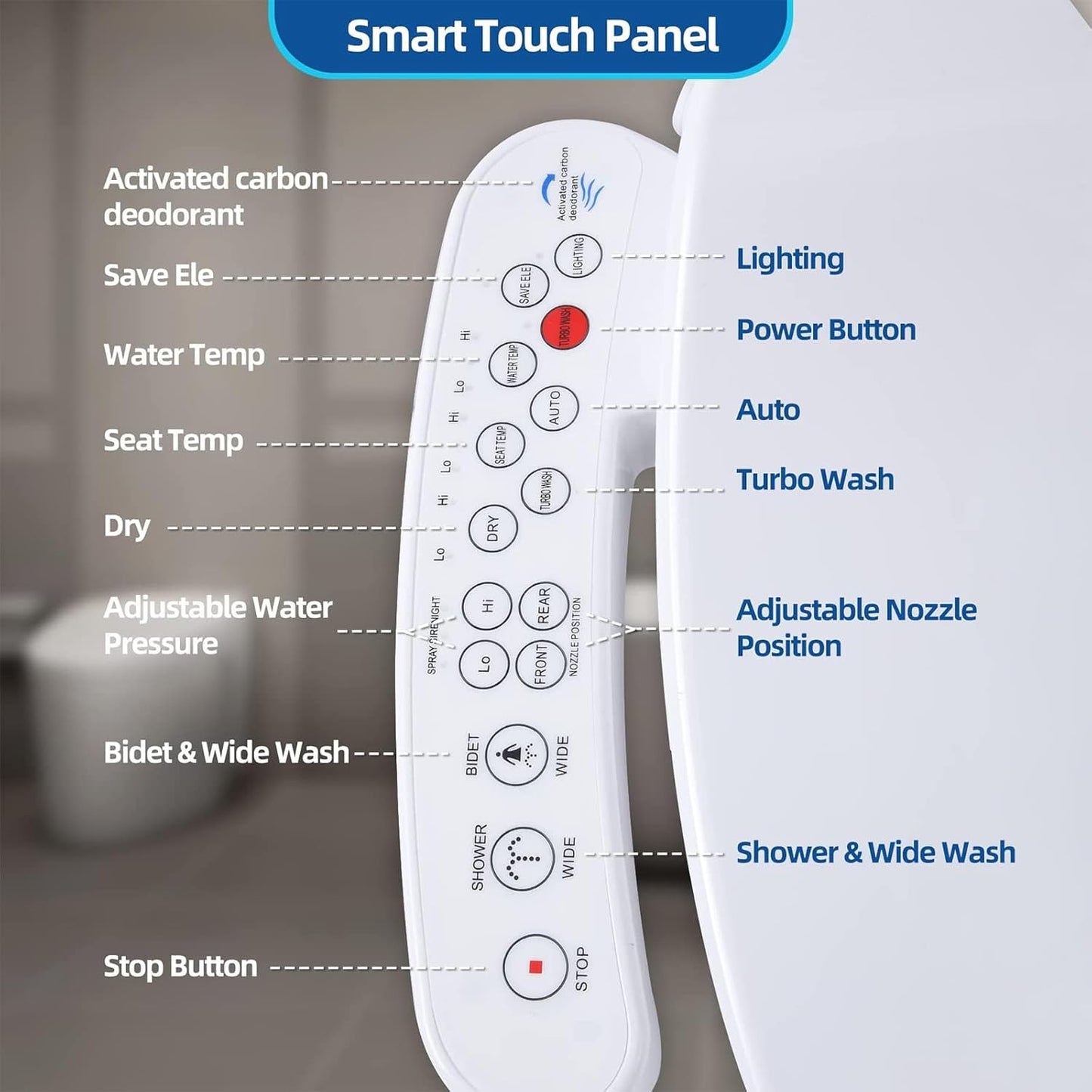 WOOYOOTE Smart Electric Bidet Seat Toilet with Warm Water Heated Cleaning for