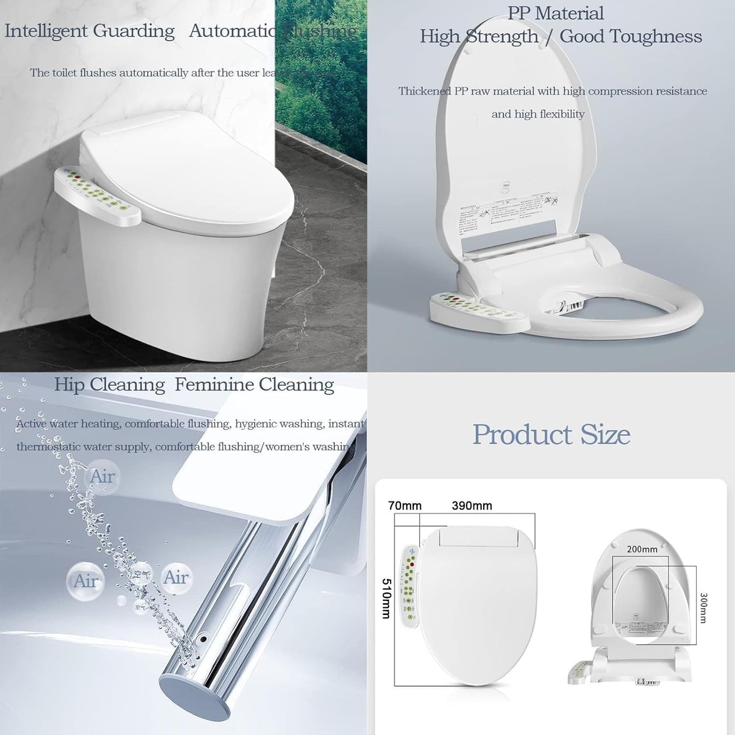 WOOYOOTE Smart Electric Bidet Seat Toilet with Warm Water Heated Cleaning for