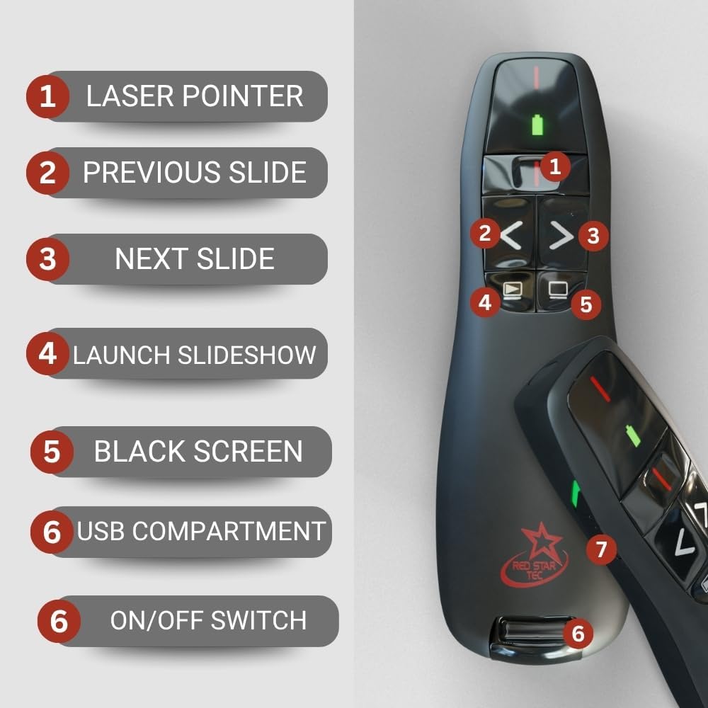 Red Star Tec Wireless Presentation Remote Clicker, Black, 1 Pack, for DEMO