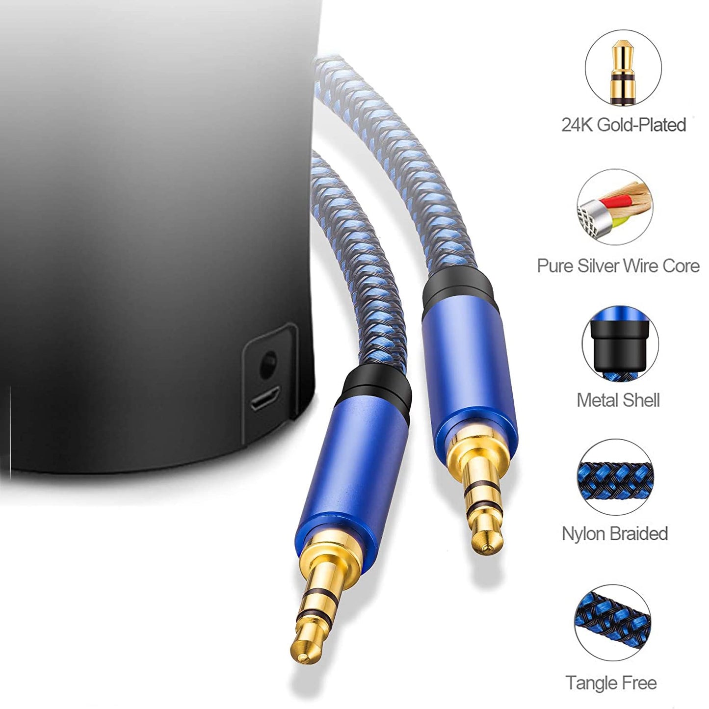 tunghey 3.5mm Stereo Aux Cable, Braided Auxiliary Audio Cord for NEW