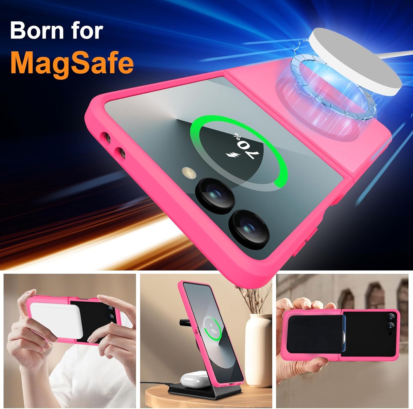 ORETECH Magnetic Shockproof Hot Pink Case for Samsung Galaxy Z Flip 7 NEW