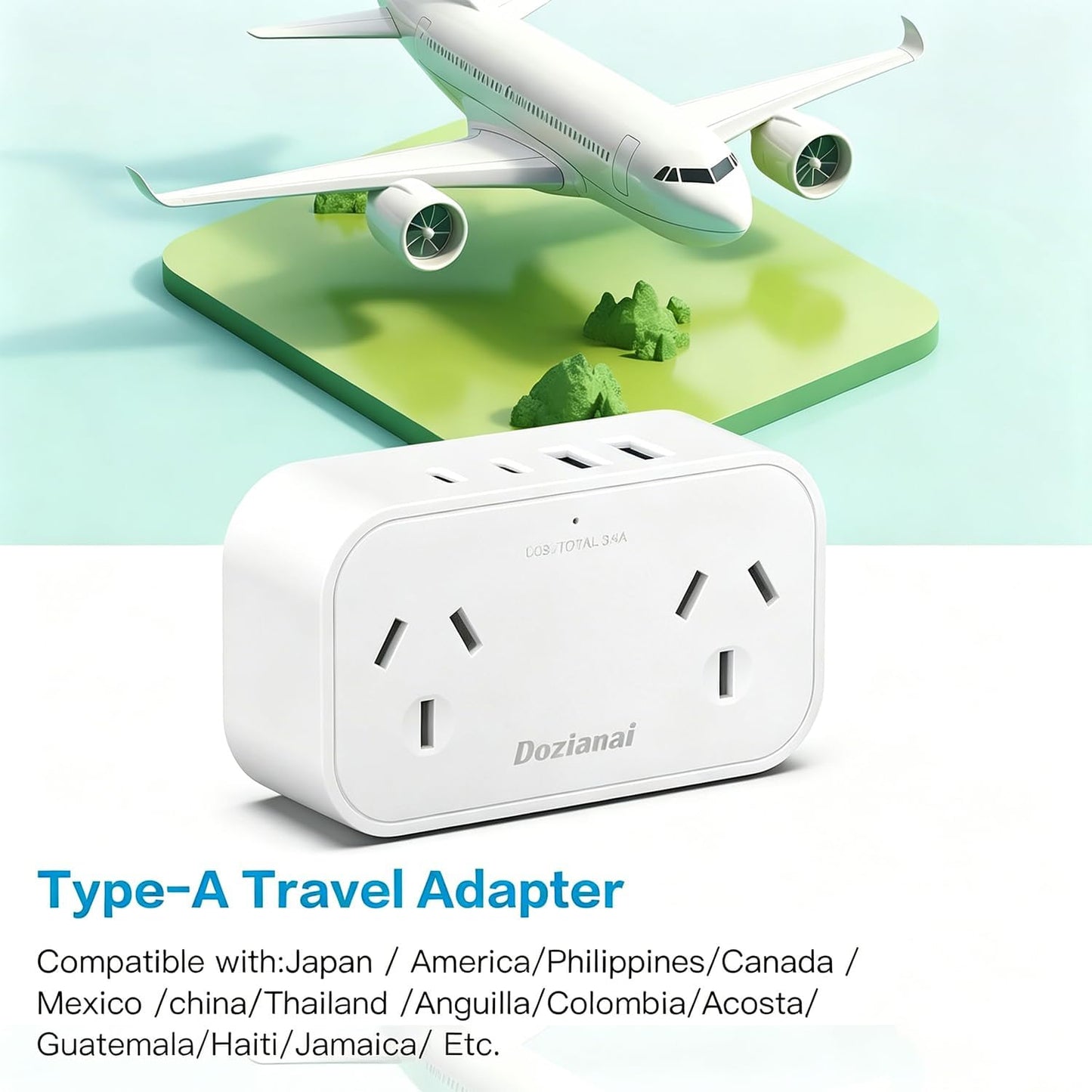 Dozianai International Power Adapter Type A Travel Plug 2 Outlet White DEMO