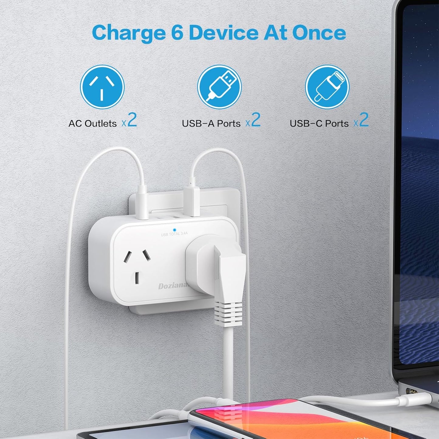 Dozianai International Power Adapter Type A Travel Plug 2 Outlet White DEMO