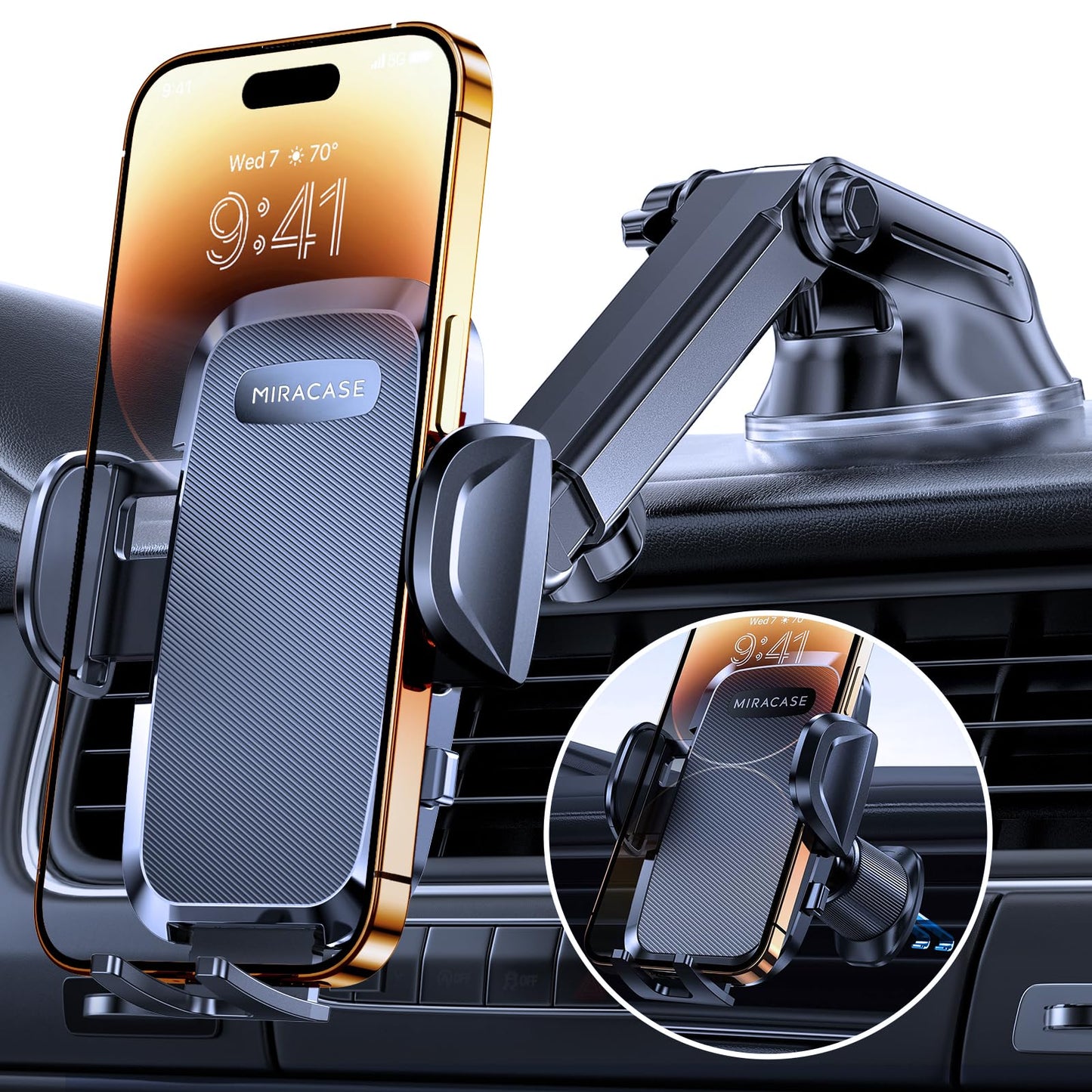 Miracase Universal Dash-Mounted Car Phone Holder in Light Black - Secure DEMO