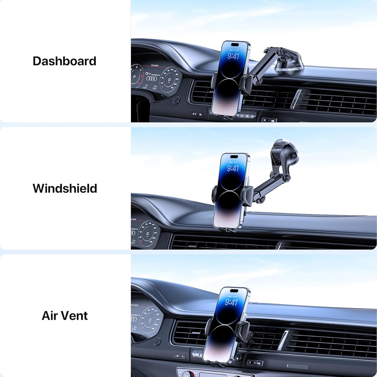 Miracase Universal Dash-Mounted Car Phone Holder in Light Black - Secure DEMO
