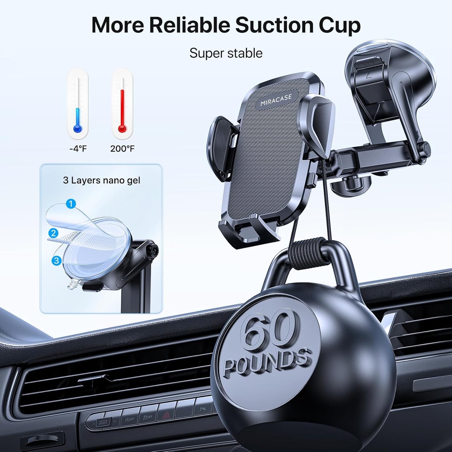 Miracase Universal Dash-Mounted Car Phone Holder in Light Black - Secure DEMO