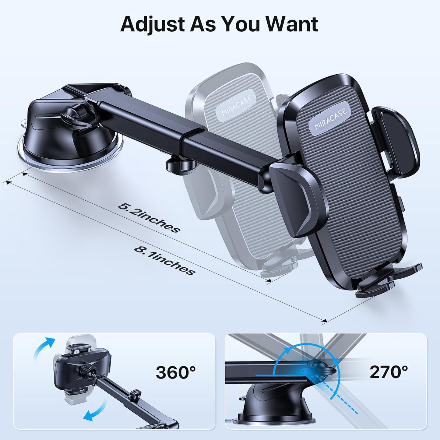Miracase Universal Dash-Mounted Car Phone Holder in Light Black - Secure DEMO