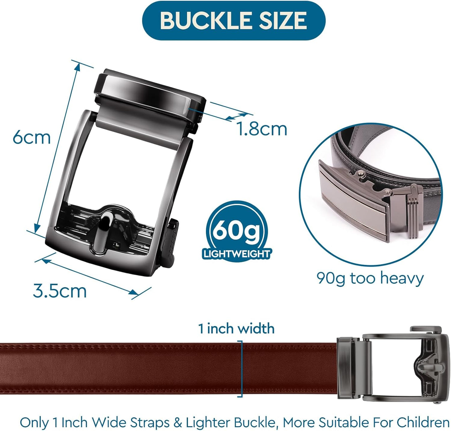 PlusZis Adjustable Belts Kids Leather Ratchet Belt for 25"-28" Waists, NEW