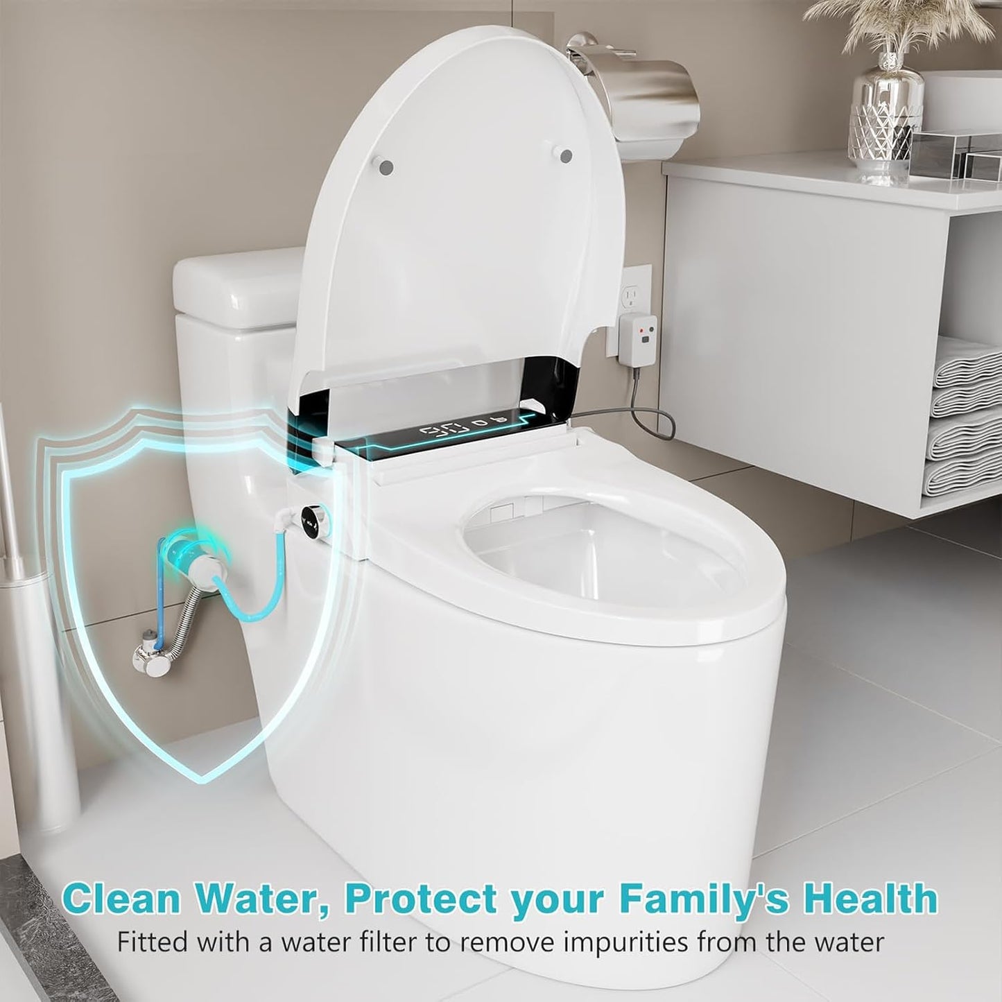 TECHBEAR Auto Open & Close Heated Toilet Seat with Thermostatic Control NEW