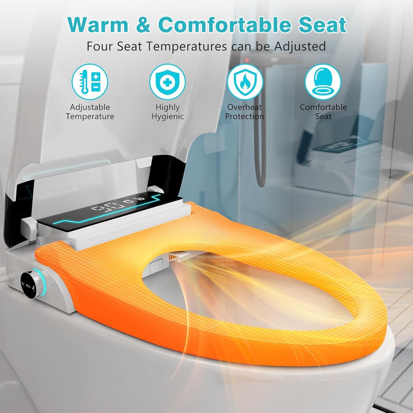 TECHBEAR Auto Open & Close Heated Toilet Seat with Thermostatic Control NEW
