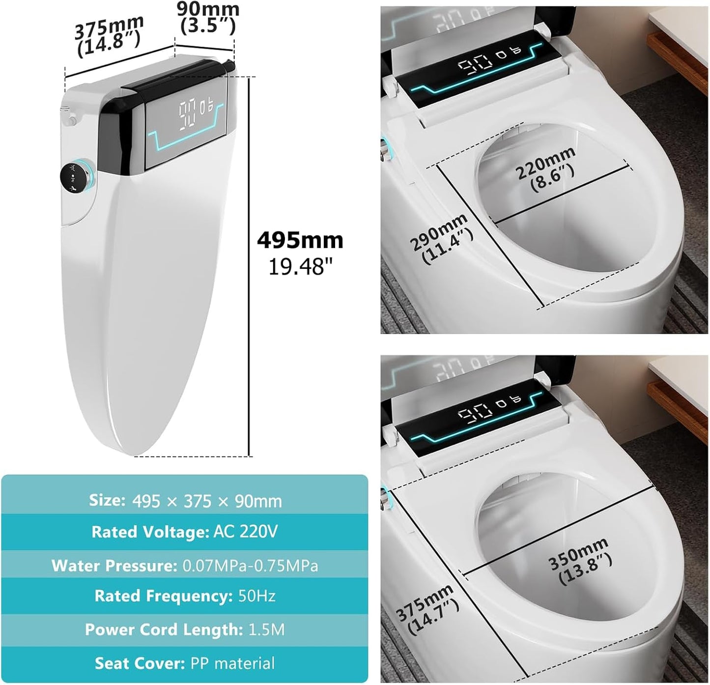 TECHBEAR Auto Open & Close Heated Toilet Seat with Thermostatic Control NEW