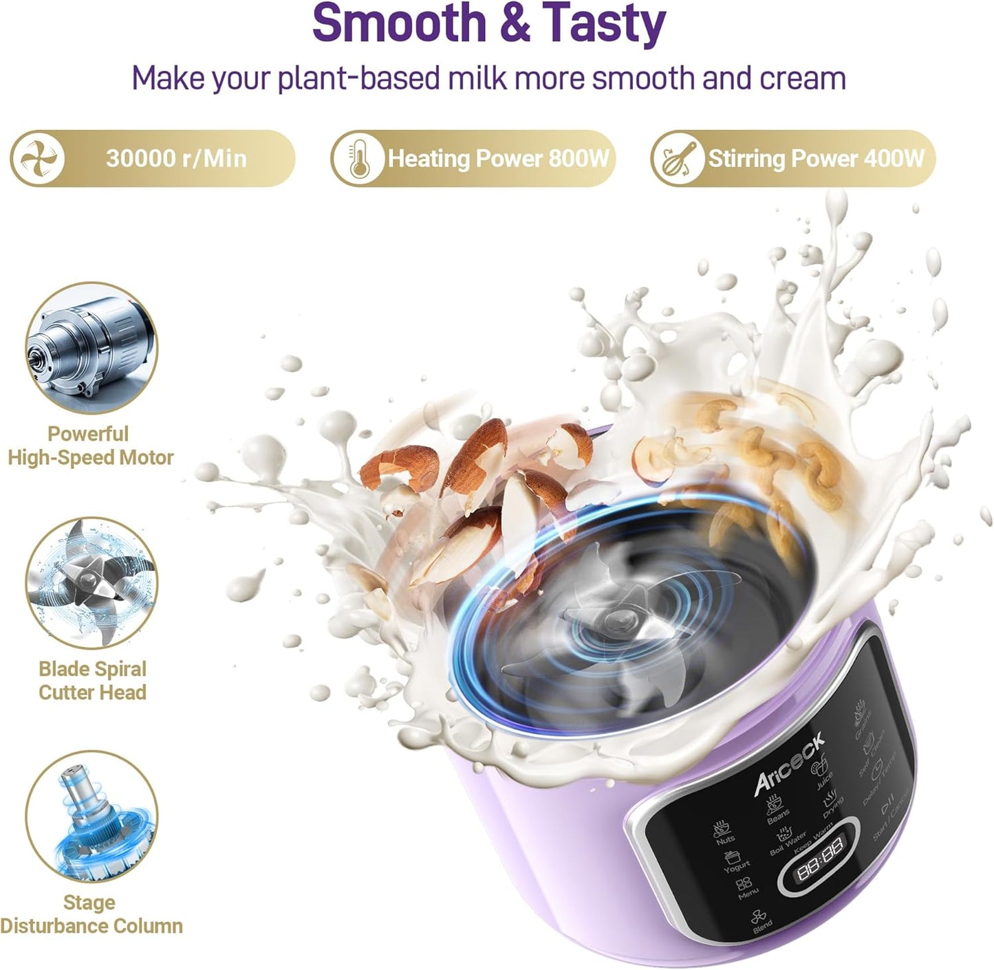 Nut Milk Maker, 1500ML Automatic Plant-Based Milk Machine for Homemade Almond, O