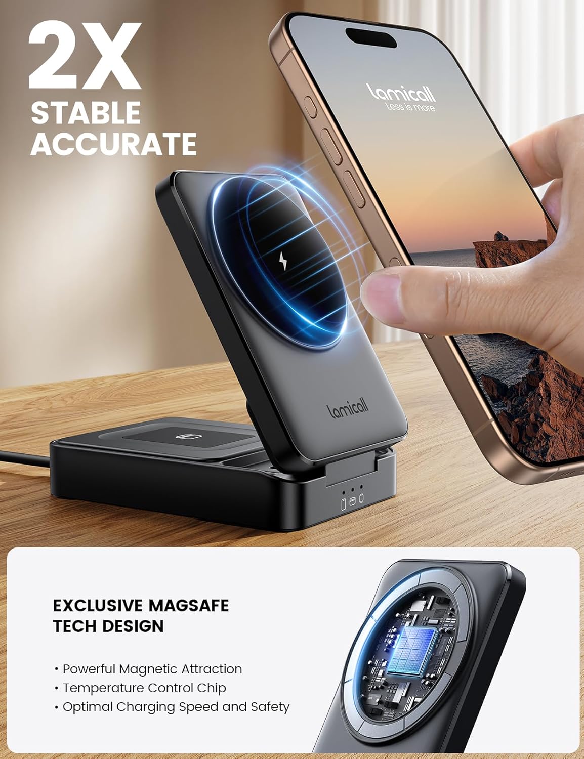 Lamicall 3-in-1 Induction Chargers Wireless Charging Station Foldable Stand NEW