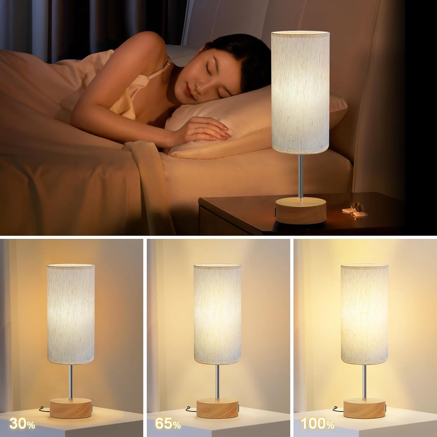 KPQ Touch Control Table Lamp 3-Way Dimmable USB A+C Charging Ports Beige NEW
