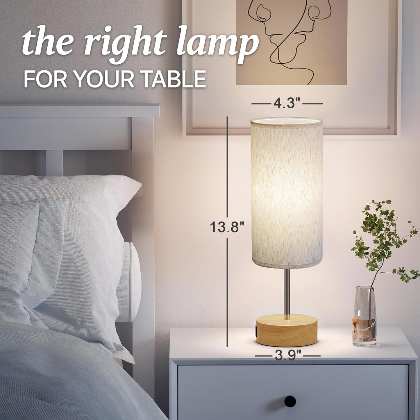 KPQ Touch Control Table Lamp 3-Way Dimmable USB A+C Charging Ports Beige NEW