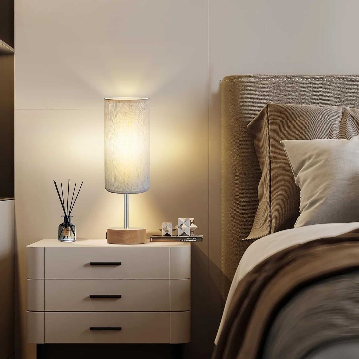 KPQ Touch Control Table Lamp 3-Way Dimmable USB A+C Charging Ports Beige NEW