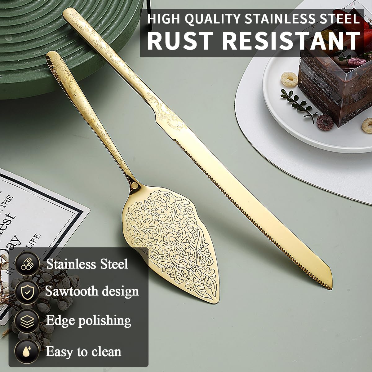 Evanda Gold Wedding Cake Spatula Titanium Angle Plating Unique Pattern NEW