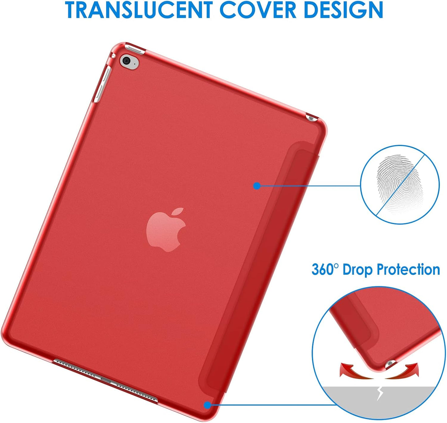 JETech Red Cases Smart Cover Auto Wake/Sleep Case for iPad Air 2 NEW
