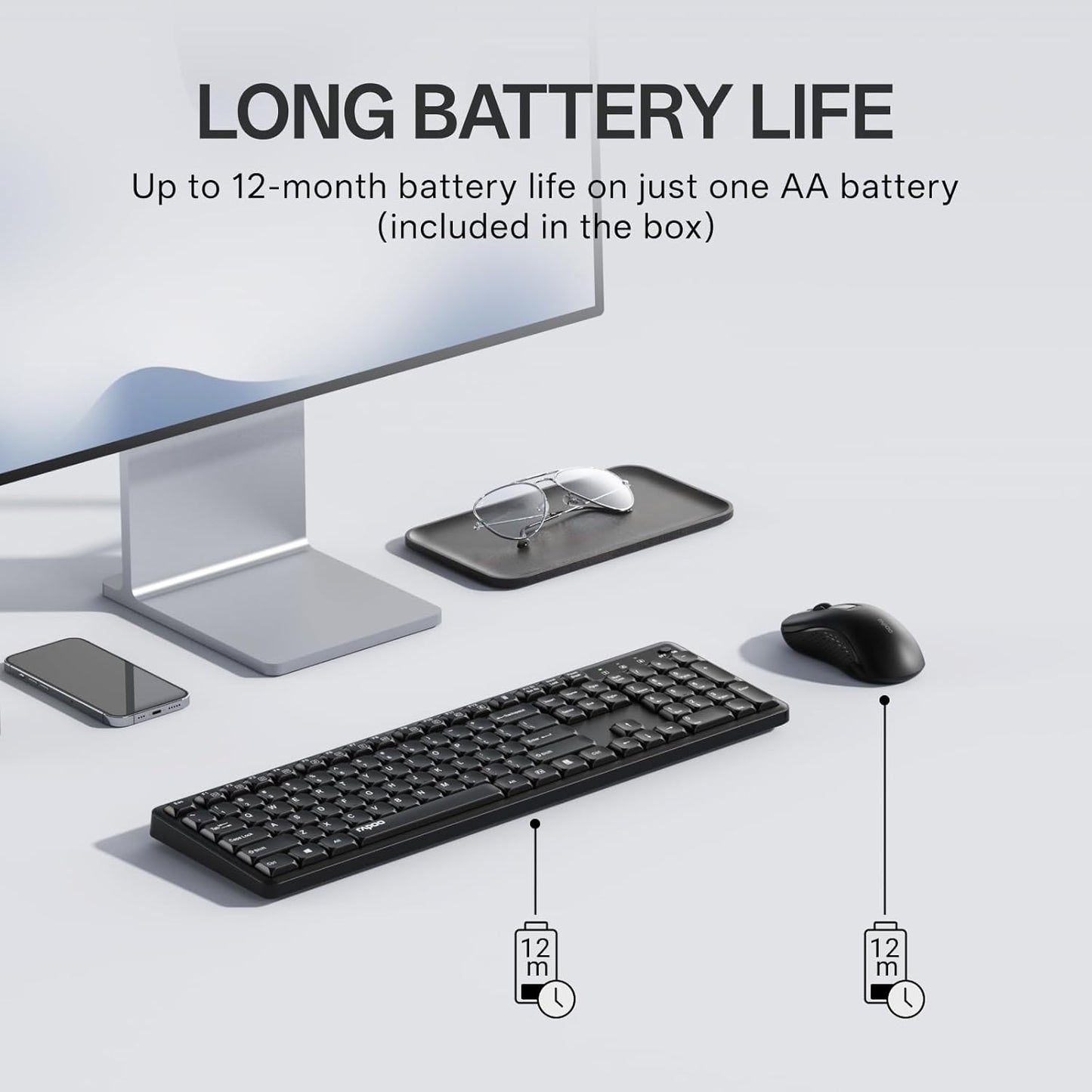 RAPOO Wireless Keyboard and Mouse Combo 2.4GHz USB Receiver DEMO