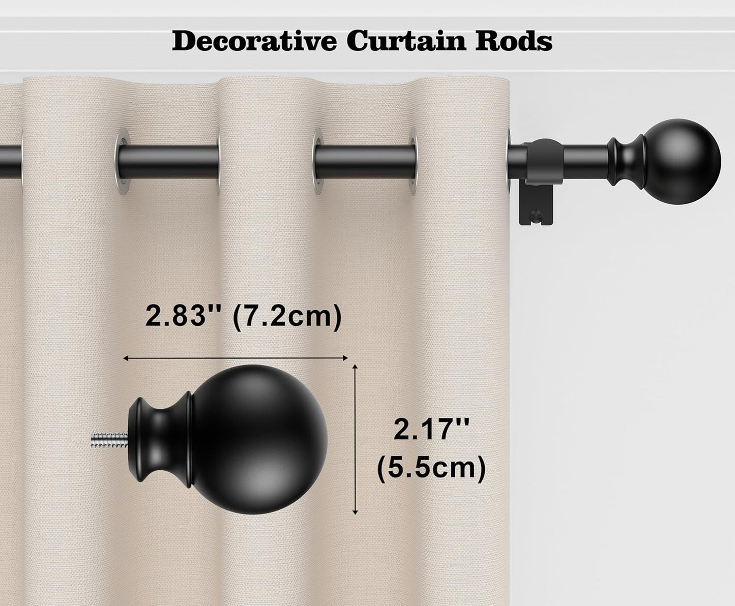 BeautiHaus Adjustable Curtain Rods for Windows 213cm Heavy Duty 2.2cm NEW