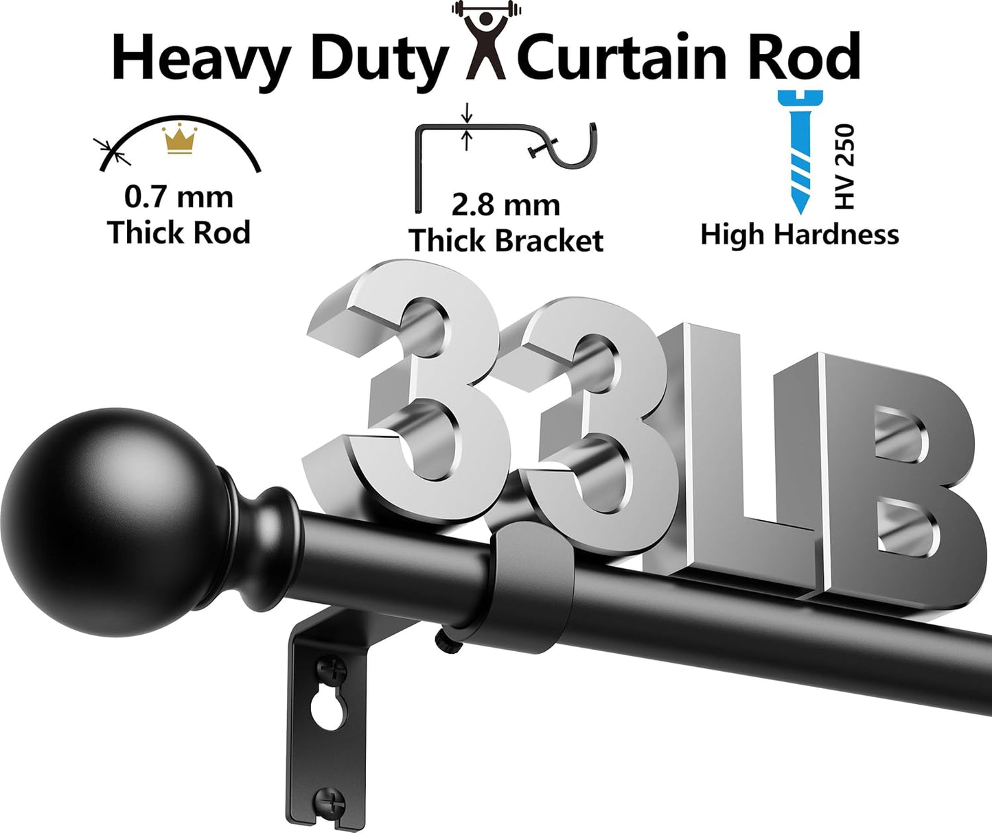 BeautiHaus Adjustable Curtain Rods for Windows 213cm Heavy Duty 2.2cm NEW