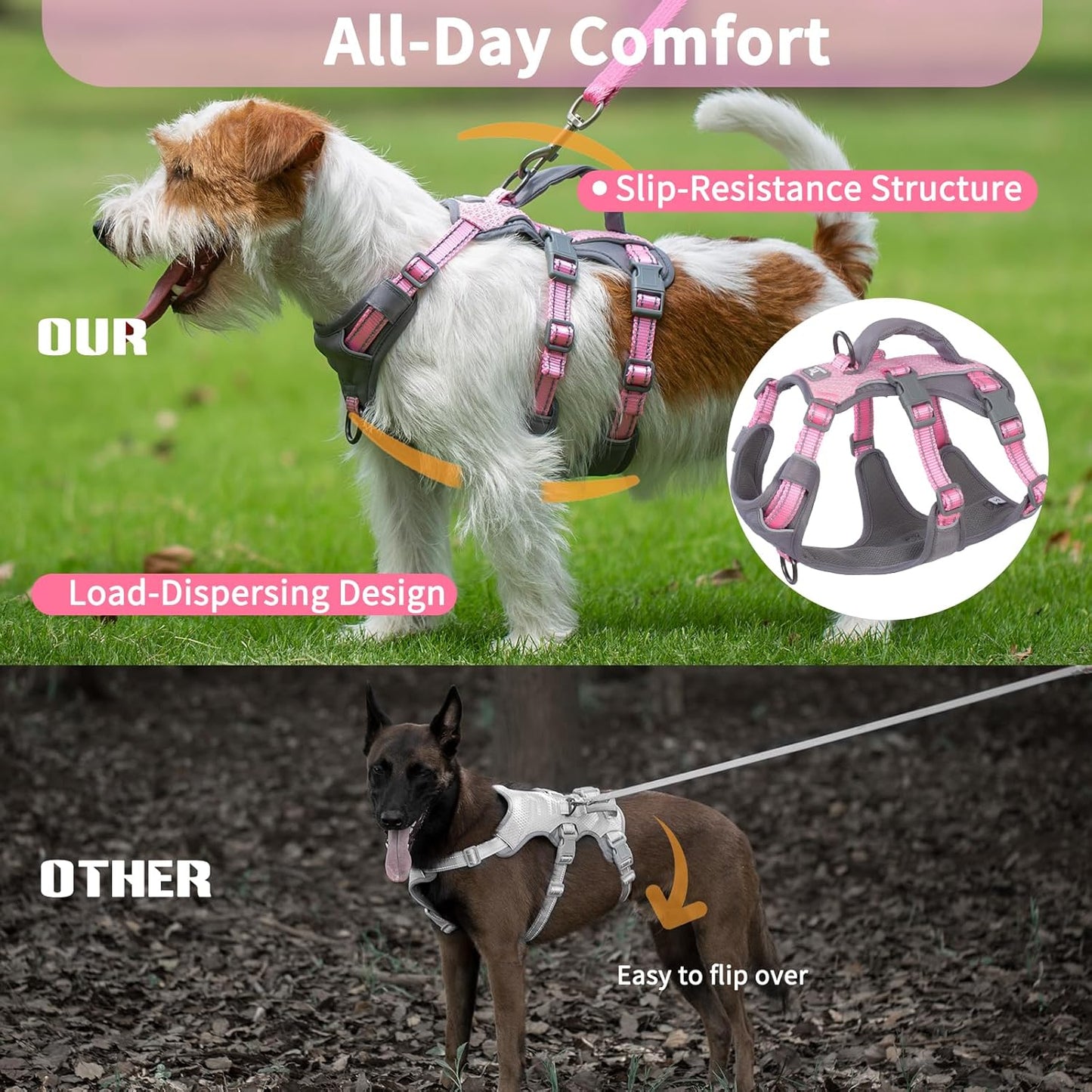 Huntboo Reflective Vest Harnesses Dog Harness Escape Proof Soft Cushion Air NEW