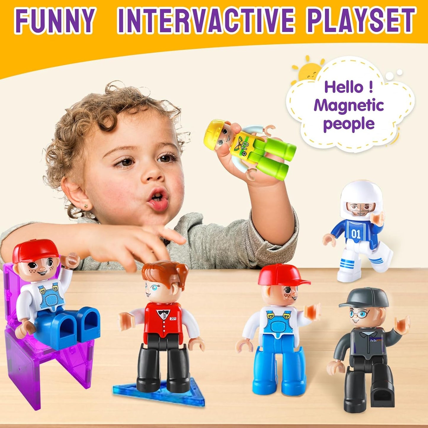 Qltytoy Magnetic Building Tiles Expansion Pack Large People Figures 7 cm x DEMO