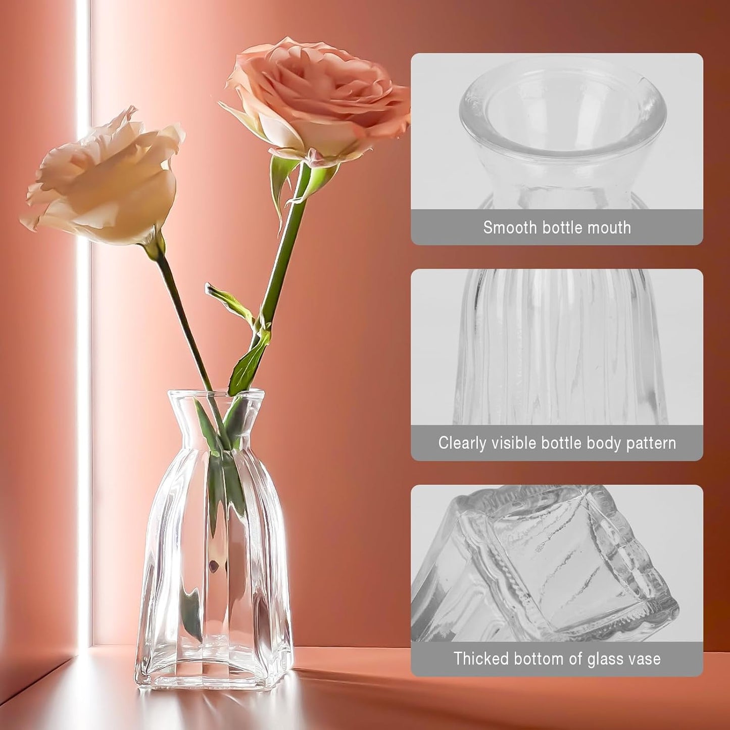 ODDMUCK Glass Bud Vases Set of 4 Transparent Vintage Flower for Centerpieces NEW