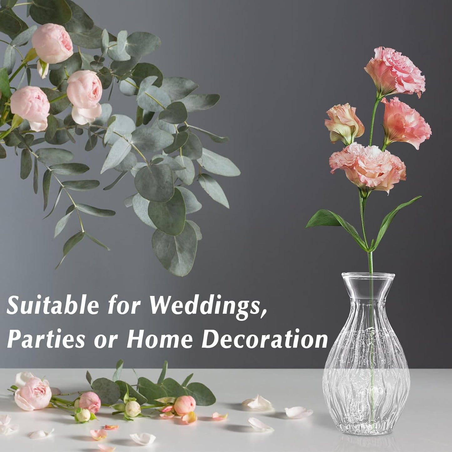 ODDMUCK Glass Bud Vases Set of 4 Transparent Vintage Flower for Centerpieces NEW