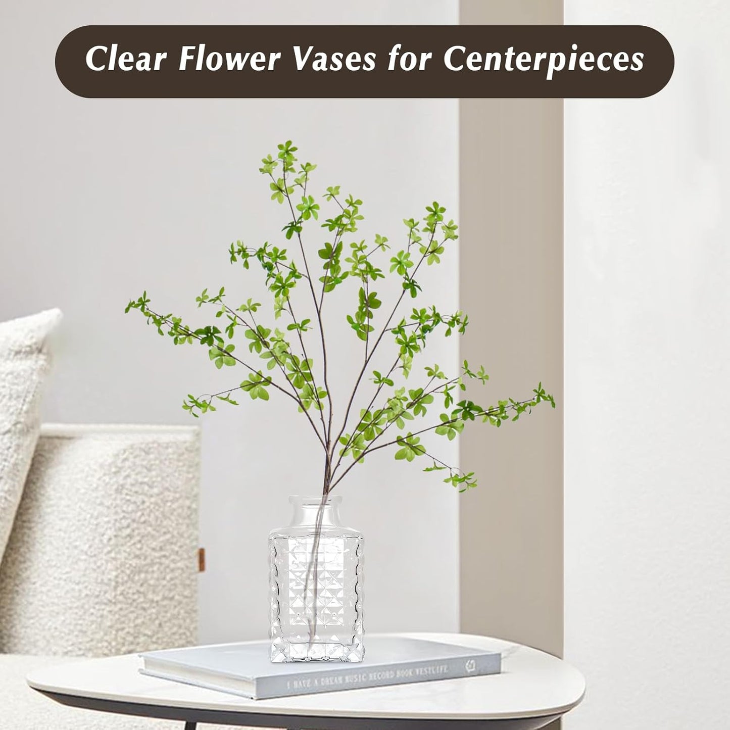 ODDMUCK Glass Bud Vases Set of 4 Transparent Vintage Flower for Centerpieces NEW