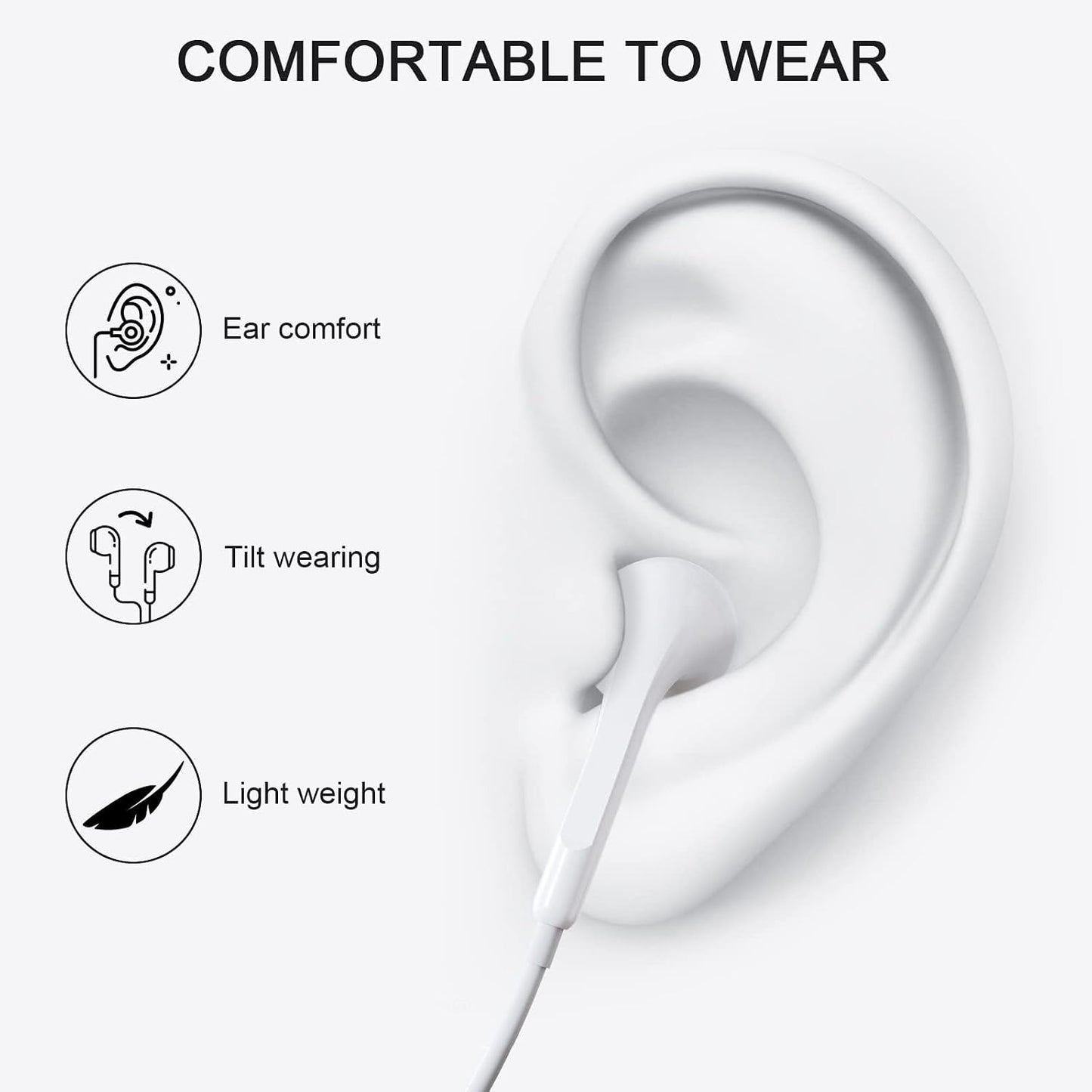 MAILESI Wired Lightning In-Ear Headphones for iPhone, White Earphones DEMO