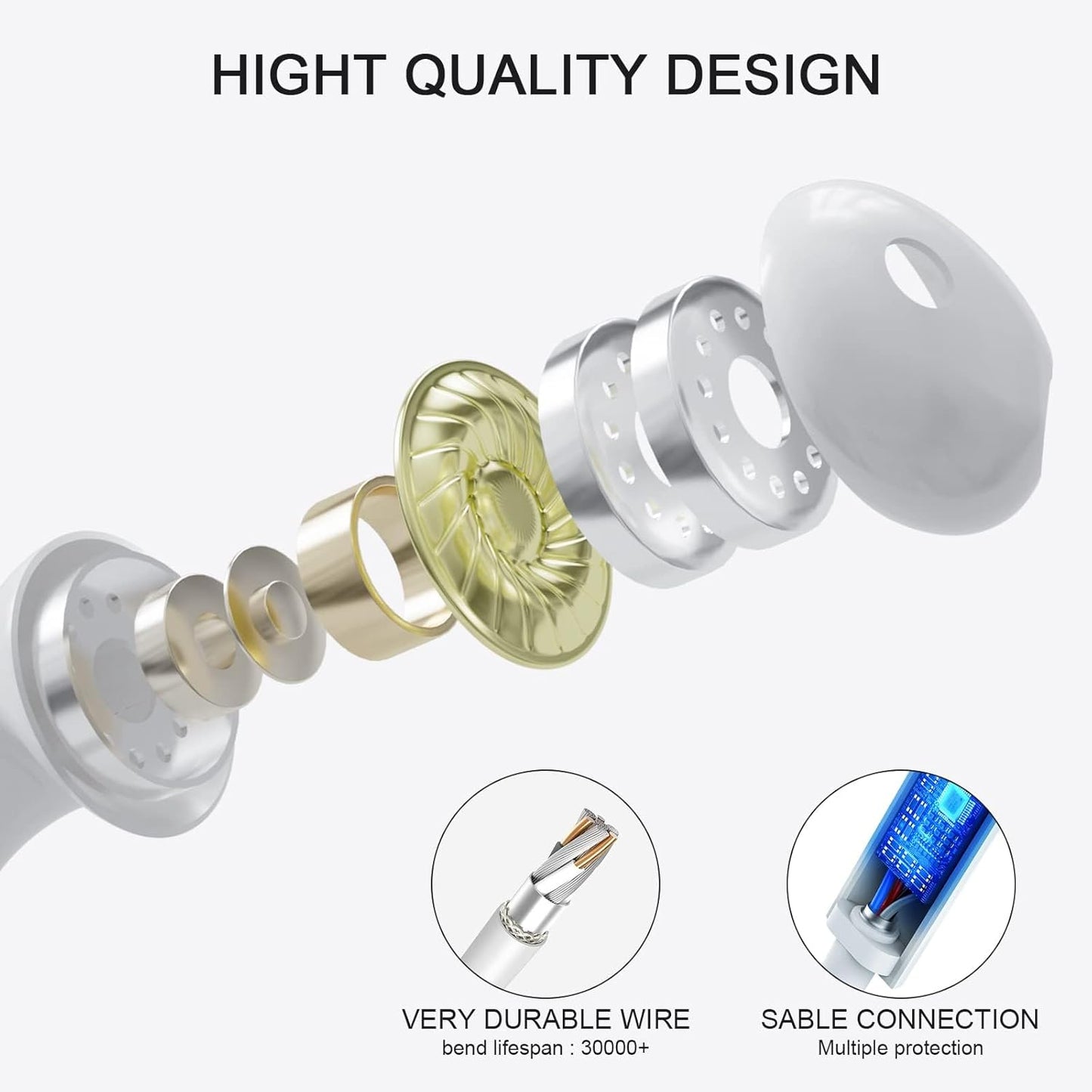 MAILESI Wired Lightning In-Ear Headphones for iPhone, White Earphones DEMO