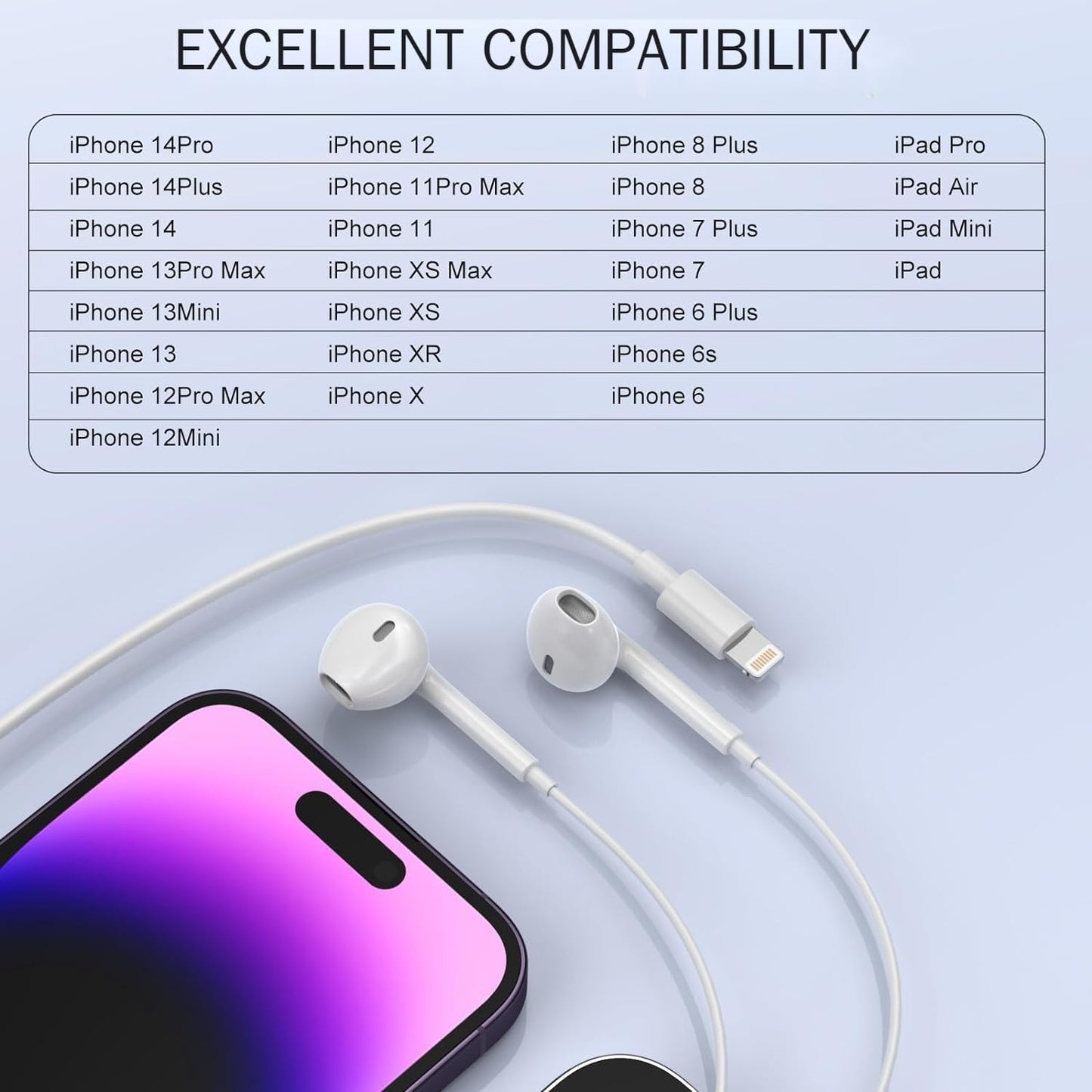 MAILESI Wired Lightning In-Ear Headphones for iPhone, White Earphones DEMO