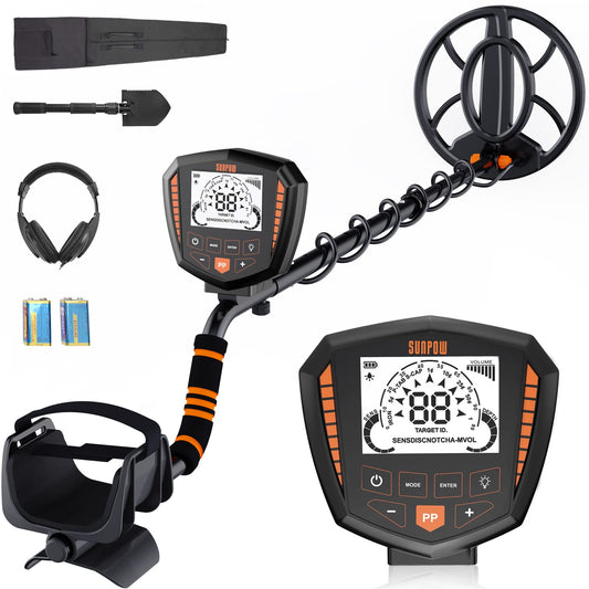 SUNPOW Metal Detector Waterproof Coil Identifies 9 Metals Outdoor Tool DEMO