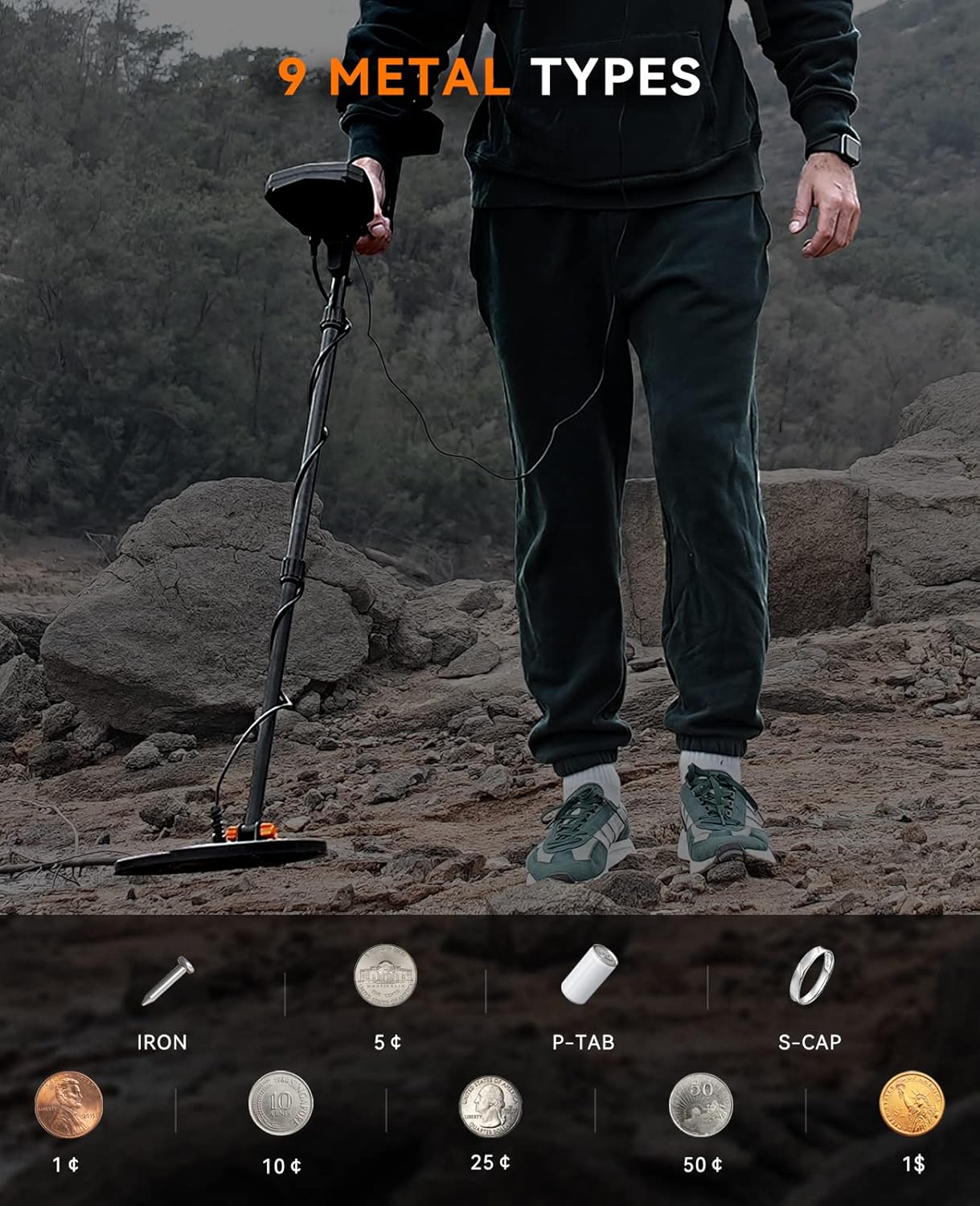 SUNPOW Metal Detector Waterproof Coil Identifies 9 Metals Outdoor Tool DEMO