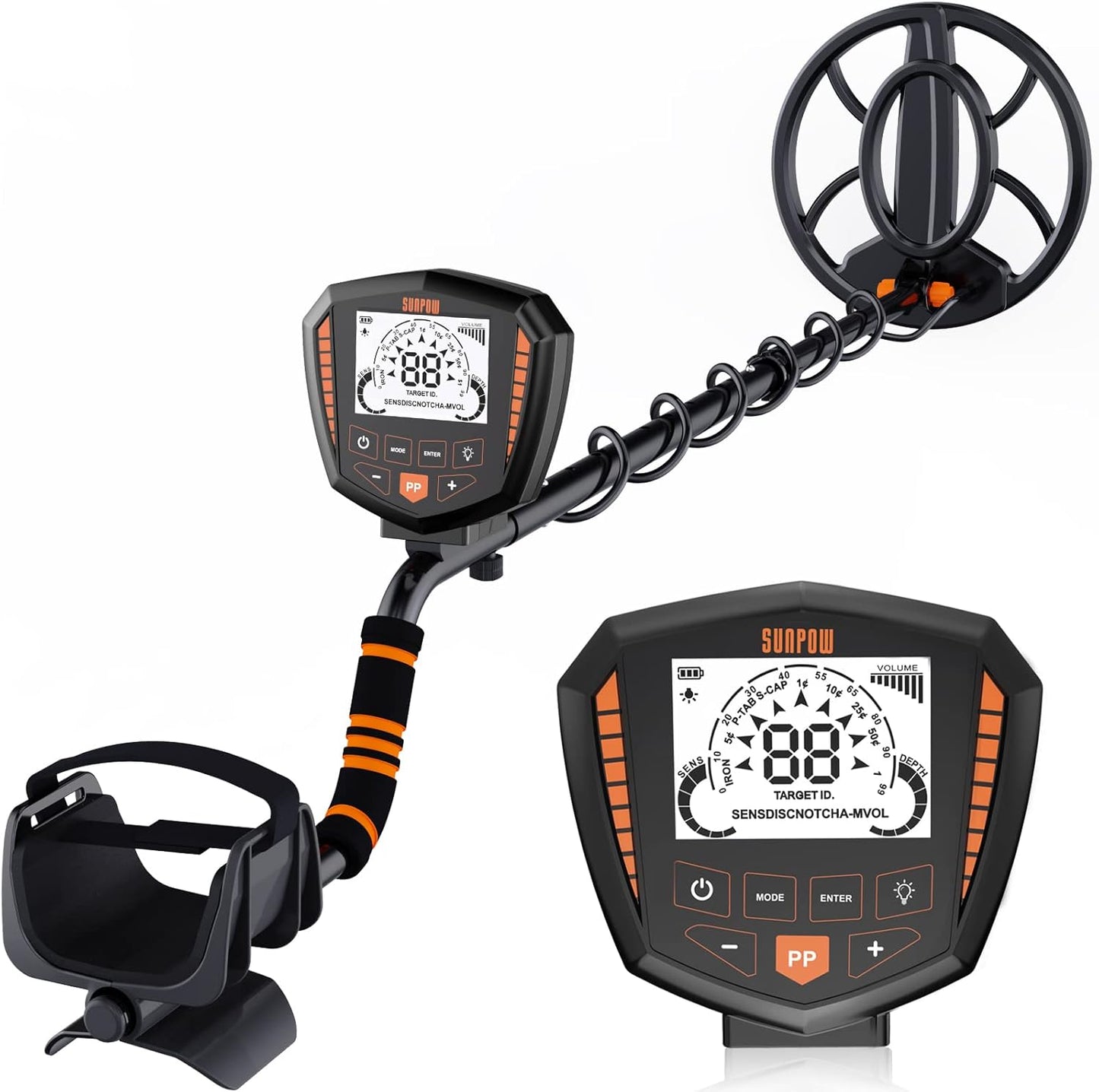 SUNPOW Metal Detector Waterproof Coil Identifies 9 Metals Outdoor Tool DEMO