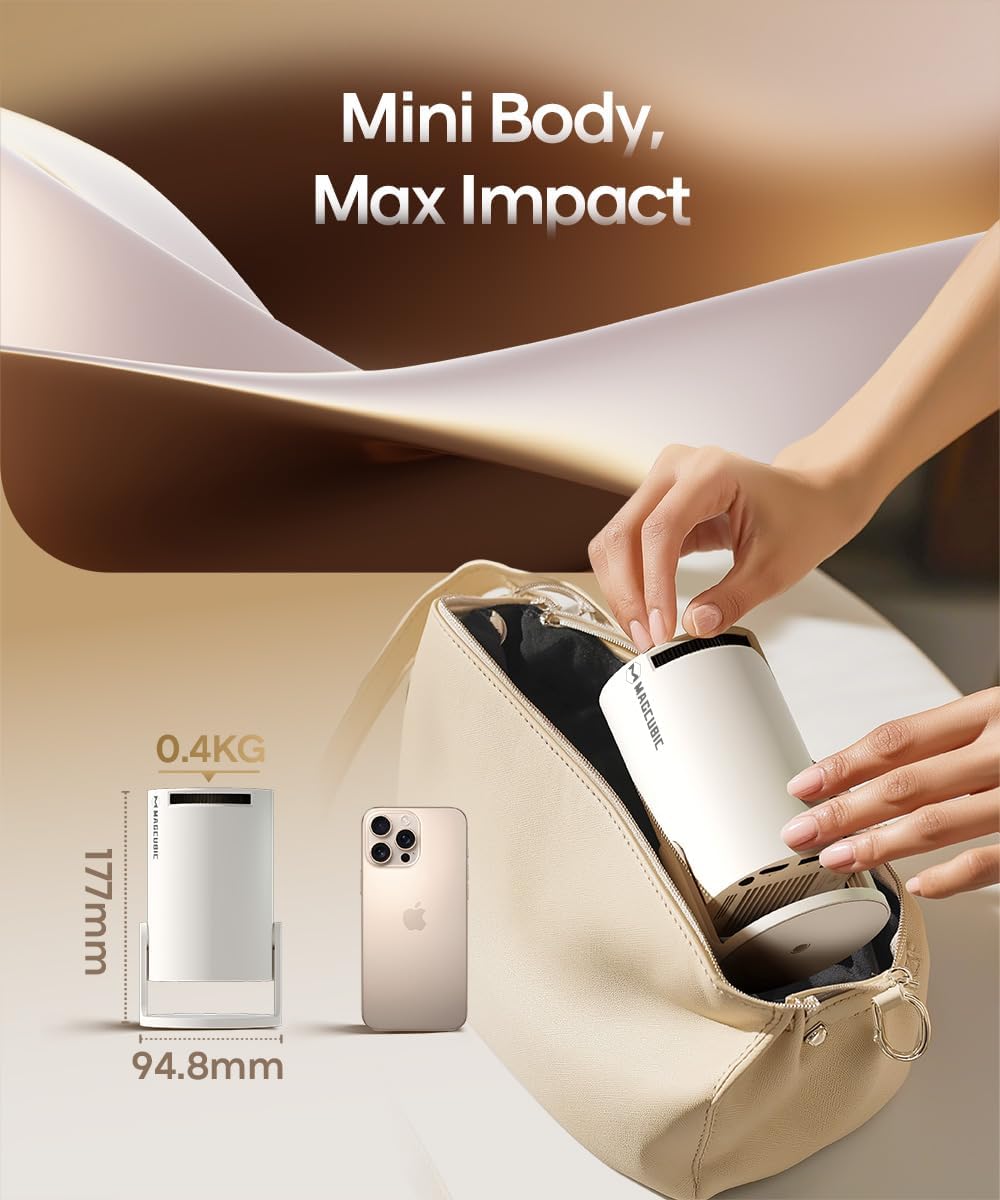 Magcubic Portable Projectors WiFi6 Bluetooth 5.4 Android 11 Projector, White,