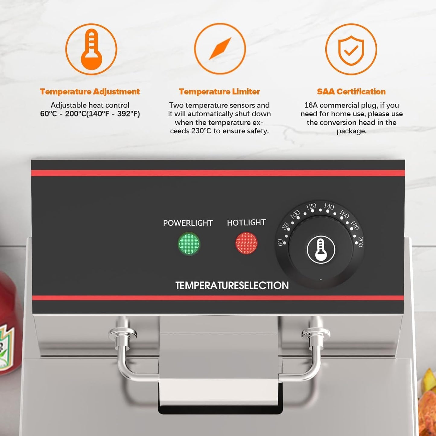 Advwin 8L Electric Deep Fryer, 2500W Countertop Stainless Steel Oil Fryer With B