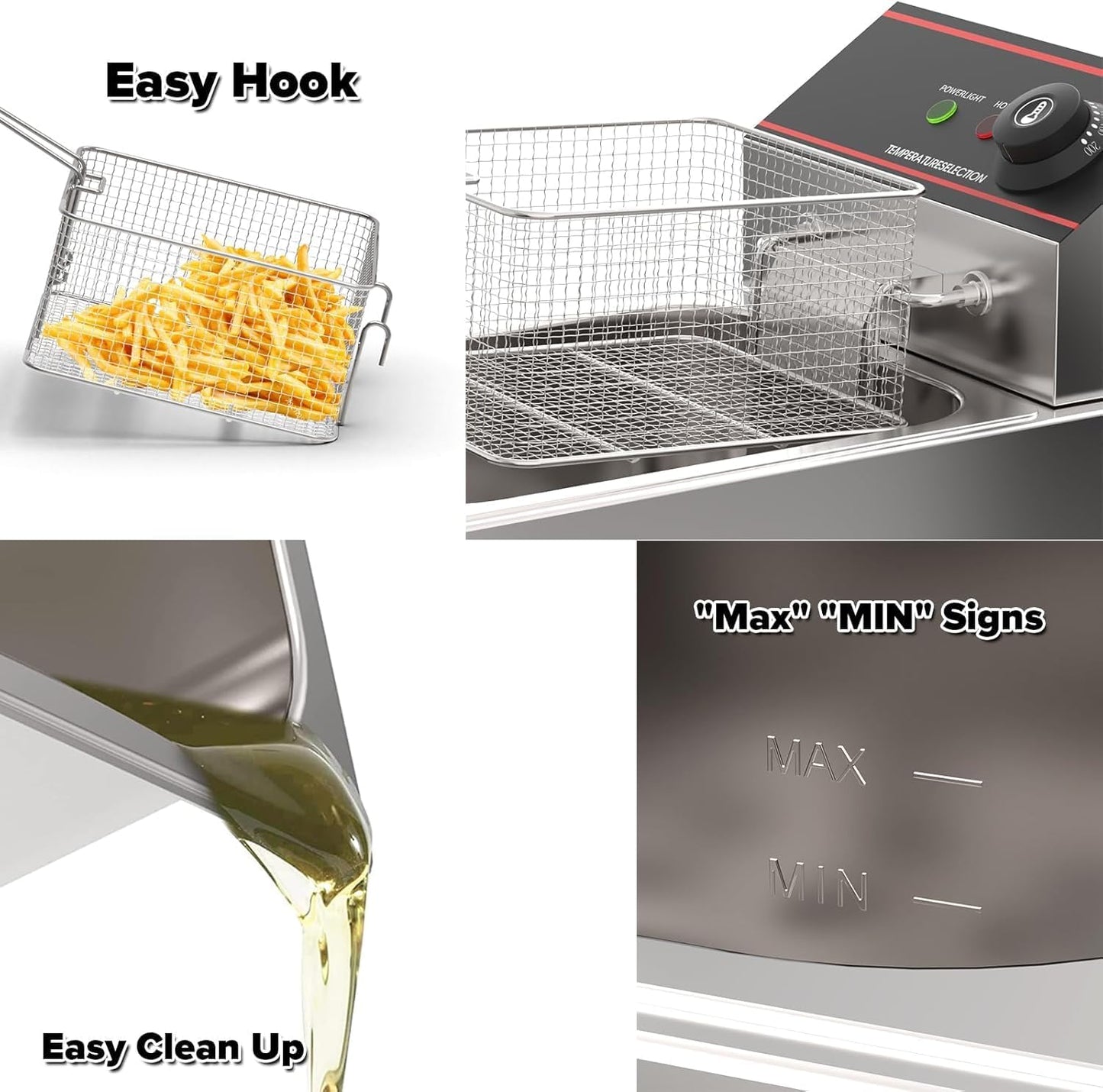 Advwin 8L Electric Deep Fryer, 2500W Countertop Stainless Steel Oil Fryer With B
