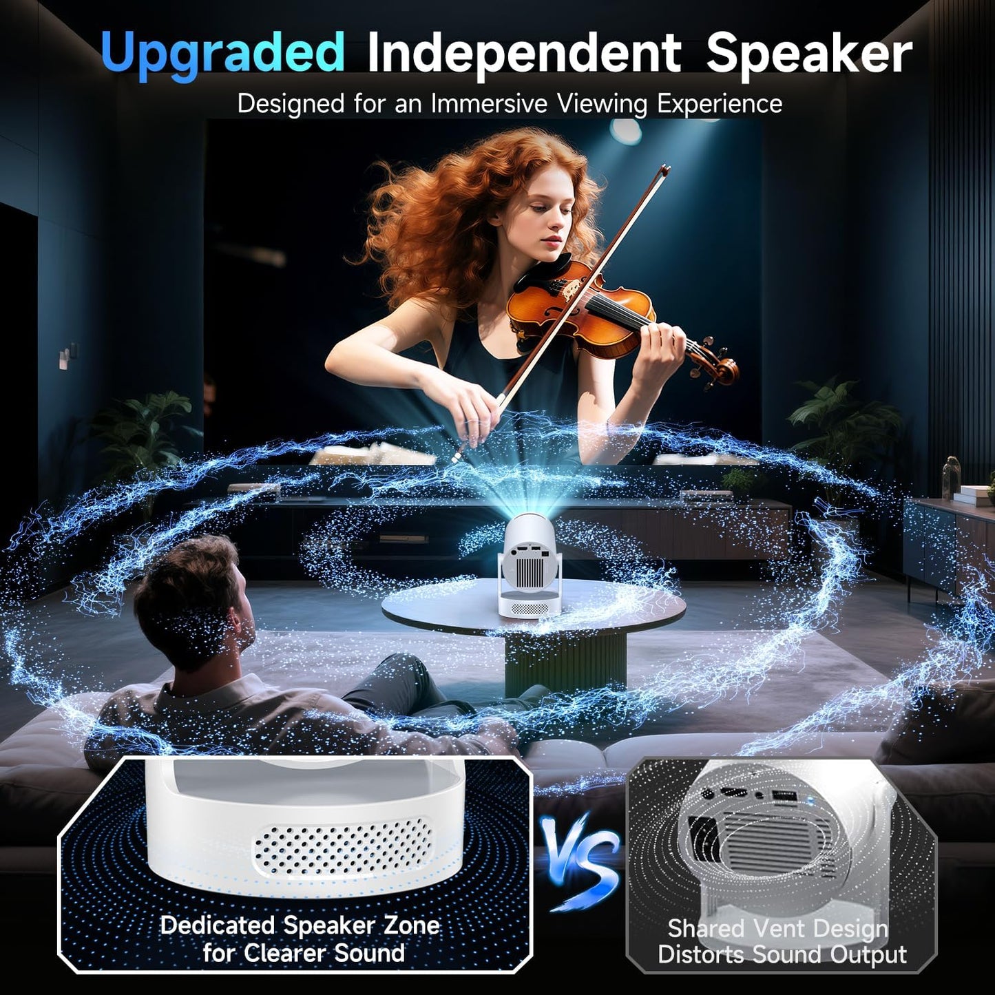 Kimwood 1080P Mini Projector with Upgraded HiFi Speaker and Built-in Apps DEMO