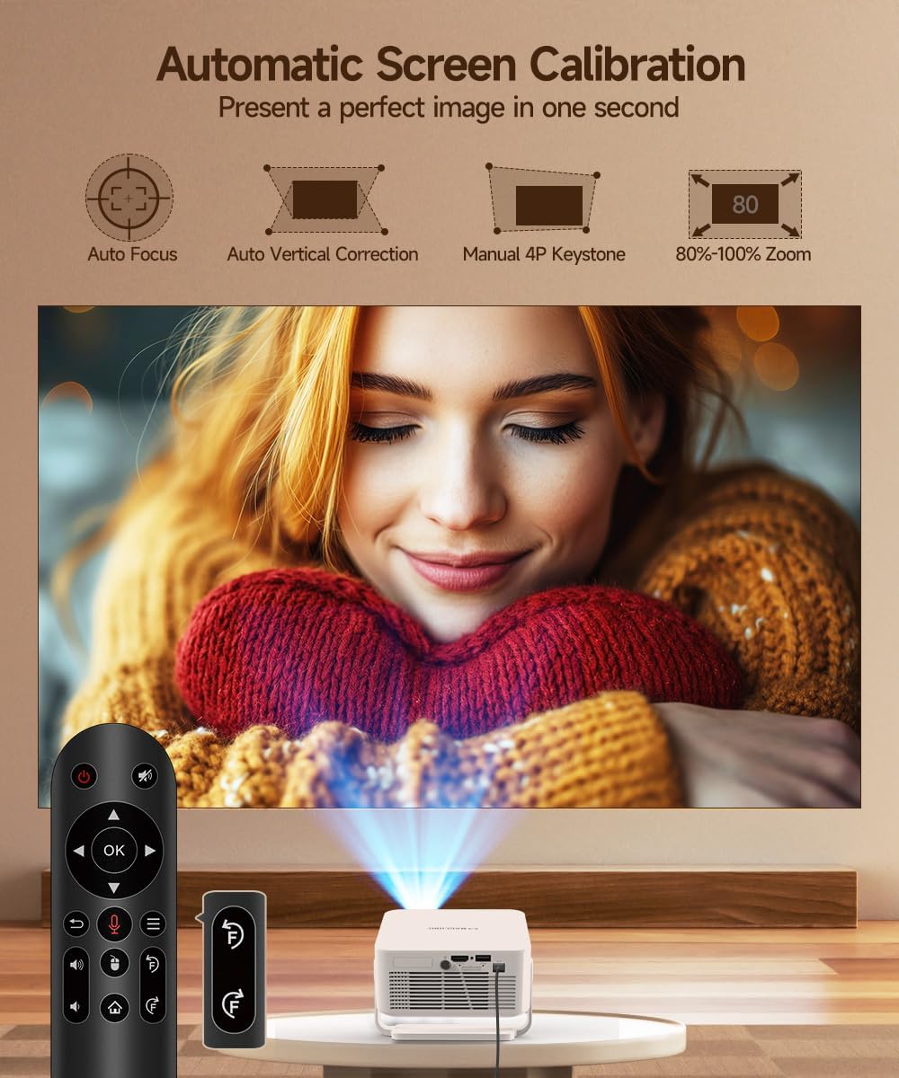 Alwtniet 4K Projectors Portable Projector with WiFi 6, Android 14, and DEMO