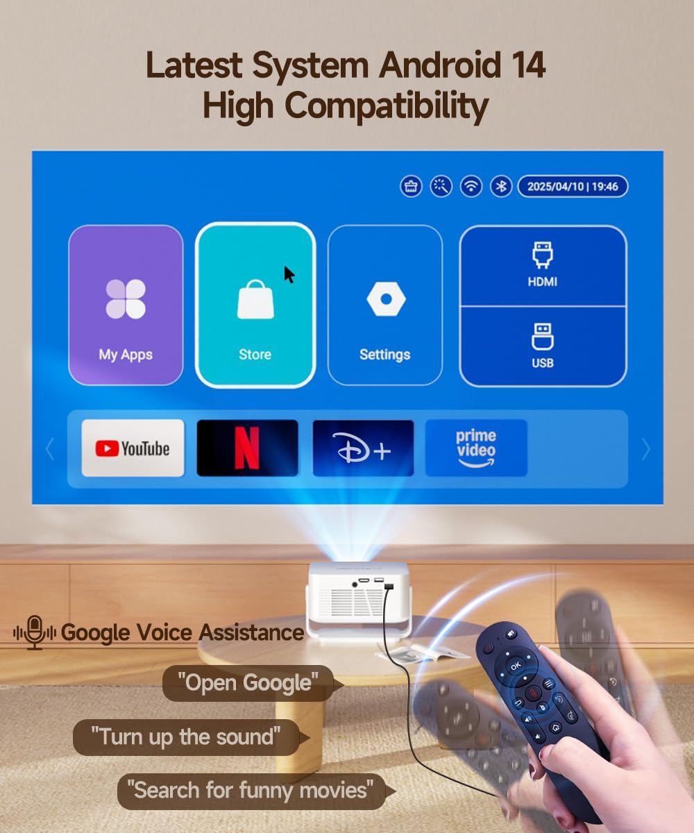 Alwtniet 4K Projectors Portable Projector with WiFi 6, Android 14, and DEMO