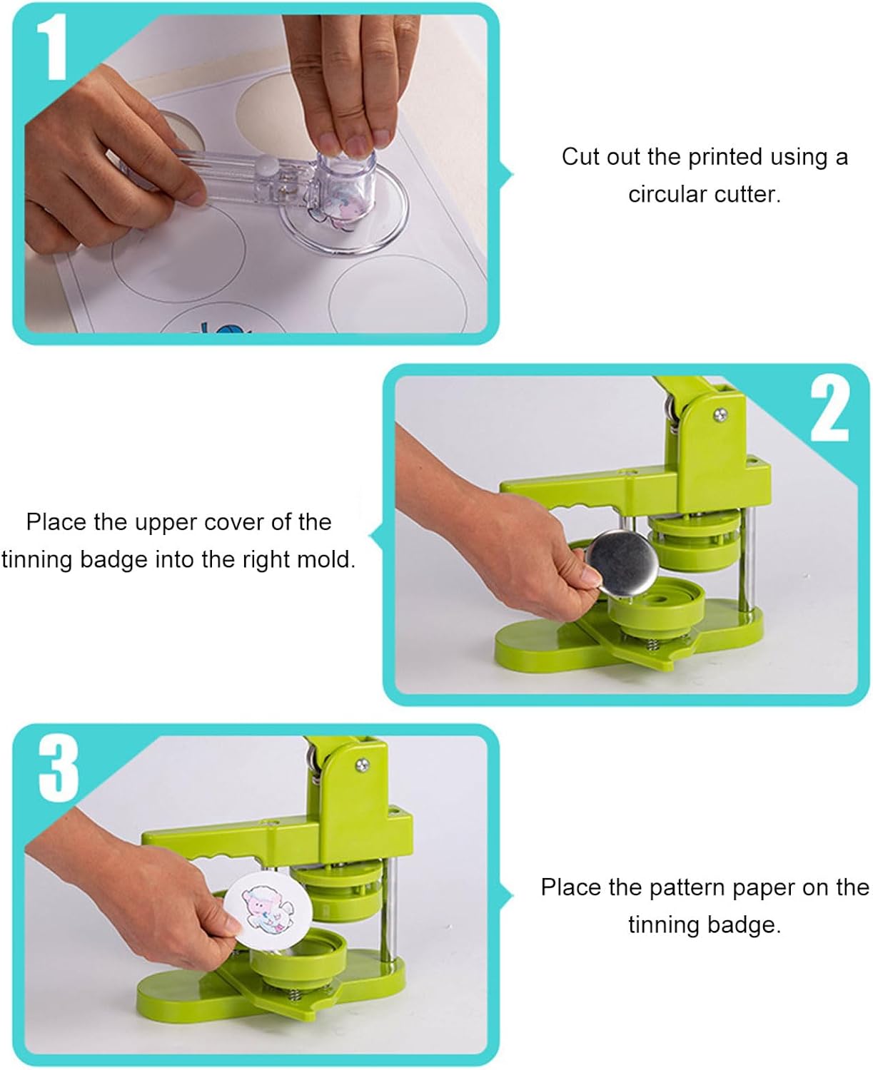 Jectse DIY Round Button Maker Machine Kit, Green 58mm Buttons for Crafting DEMO
