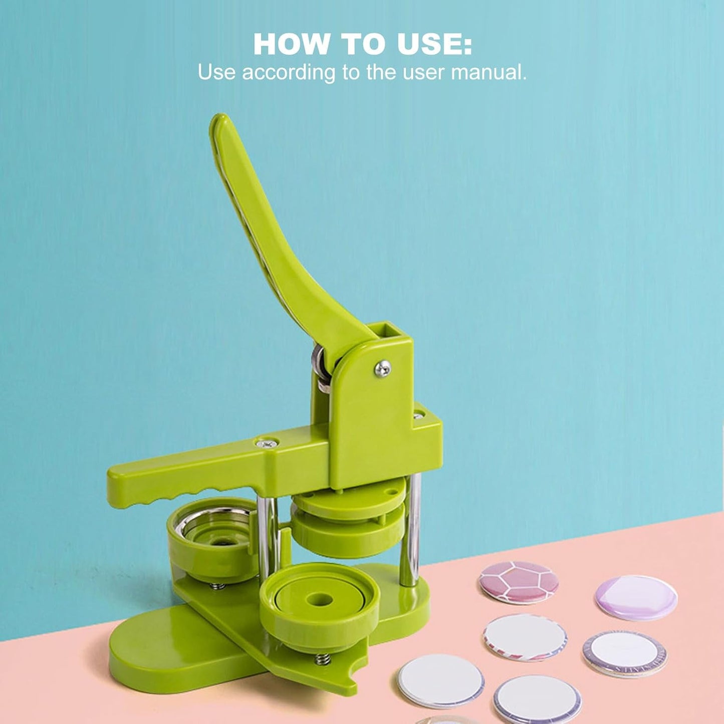 Jectse DIY Round Button Maker Machine Kit, Green 58mm Buttons for Crafting DEMO
